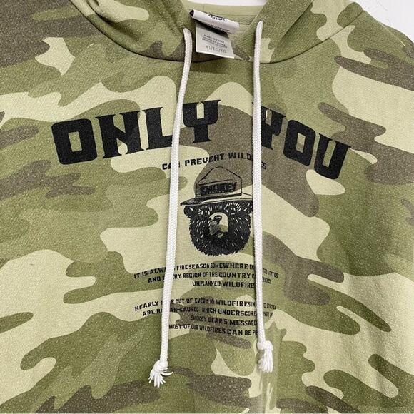 Smokey Bear Green Camo Print Prevent Forest Fires Hoodie Sweatshirt XL - Picture 6 of 7
